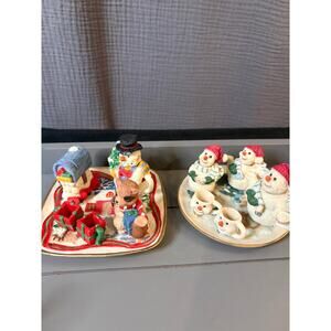 NEW 2 Vintage Snowman Christmas Figurine Sets – Mini Mugs-Resin Decor
